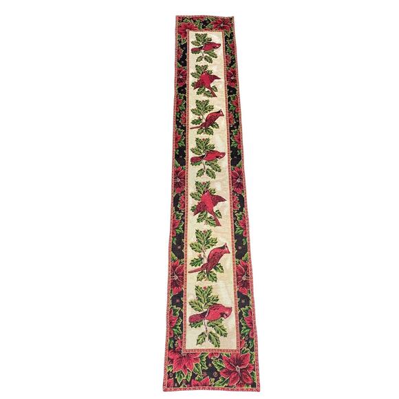 St Nicholas Square Table Runner Wit 12 Placemats Red Christmas Cardinals - Picture 4 of 7